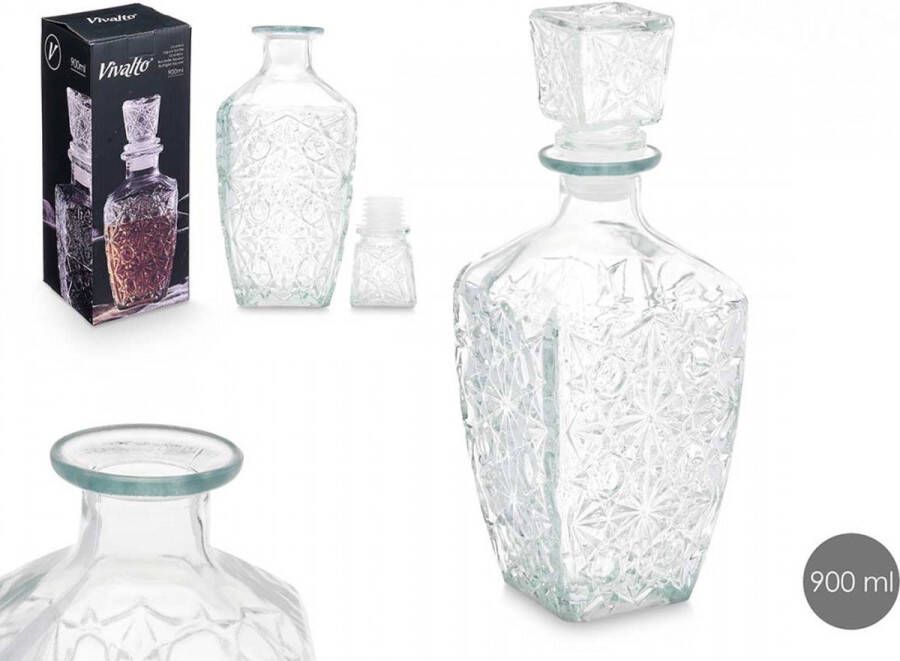 Vivalto Karaf- Decanteerkaraf- ster gesneden- 900 ml-glas- whisky- wijn