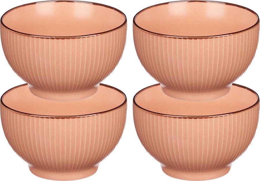 Vivalto Kommetjes serveer schaaltjes soepkommen 4x Mistique porselein D14 x H8 cm zalm roze Stapelbaar