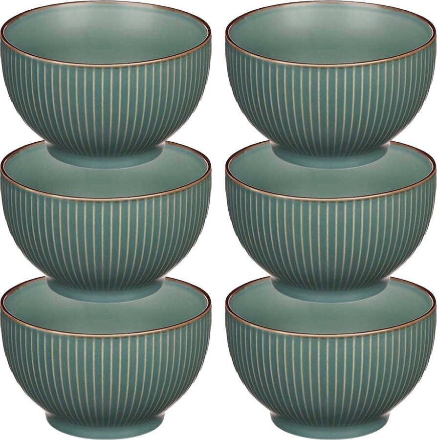 Vivalto Kommetjes serveer schaaltjes soepkommen 6x Mistique porselein D14 x H8 cm jade groen Stapelbaar
