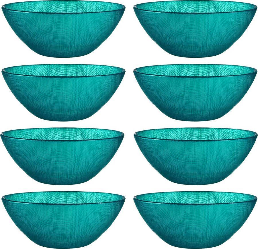 Vivalto Kommetjes serveer schaaltjes soepkommen 8x Murano glas D15 x H6 cm turquoise blauw Stapelbaar