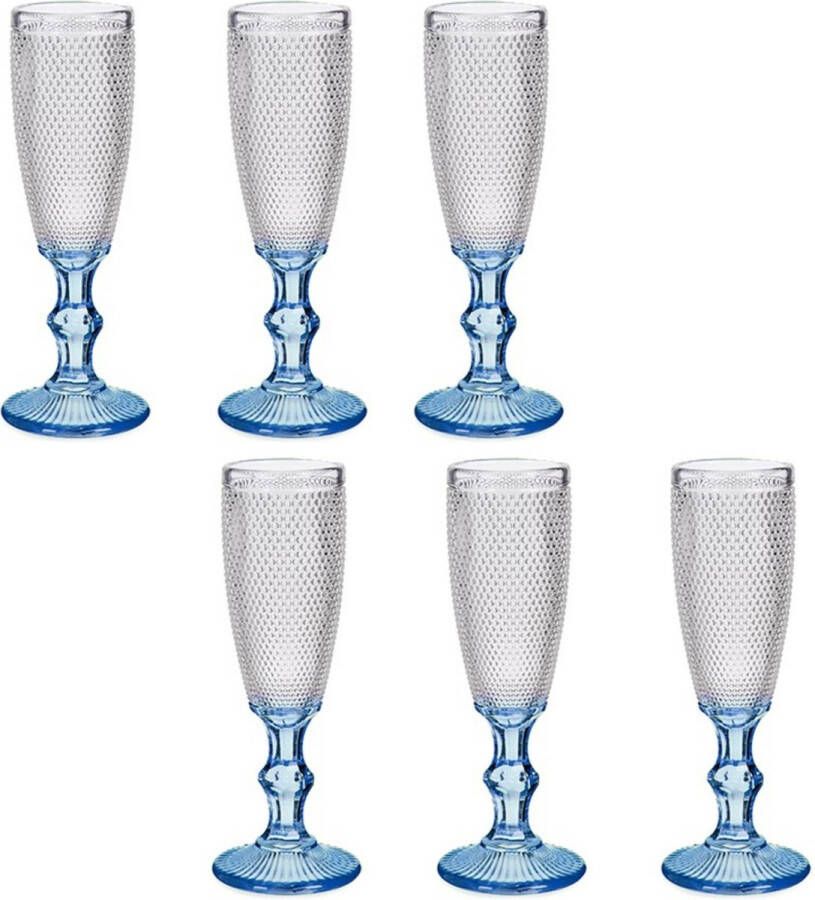 Vivalto Luxe Monaco serie Champagneglazen set 12x stuks op blauwe voet 180 ml Champagneglazen