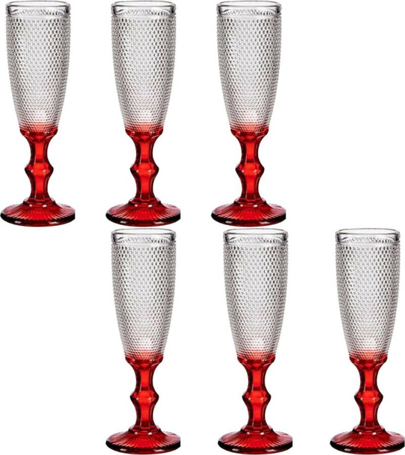 Vivalto Luxe Monaco serie Champagneglazen set 12x stuks op rode voet 180 ml Champagneglazen