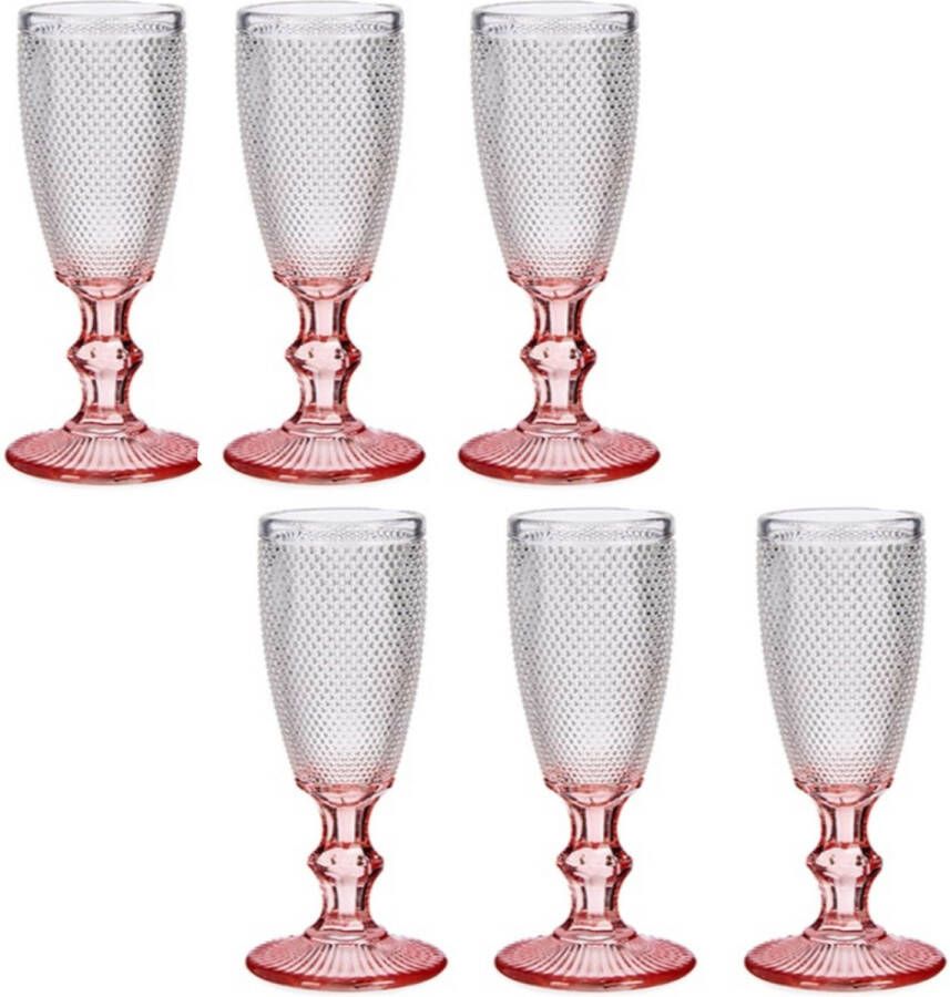 Vivalto Luxe Monaco serie Champagneglazen set 12x stuks op roze voet 180 ml Champagneglazen