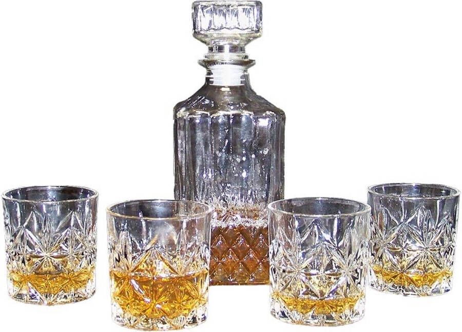 Vivalto Luxe Whiskey Set Luxe Karaf 900 ml 4 Whiskey Glazen 300 ml Glas Luxe Likeurfles