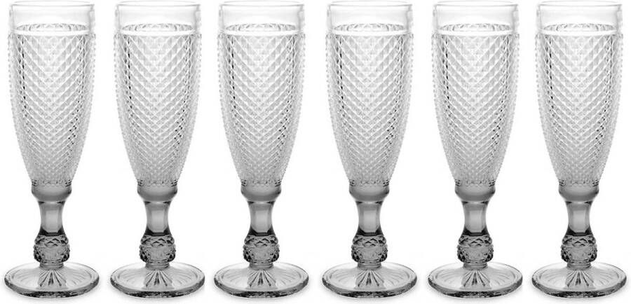 Vivalto Prosecco champagneglazen glas set 12x stuks 185 ml Luxe Diamonds relief glas