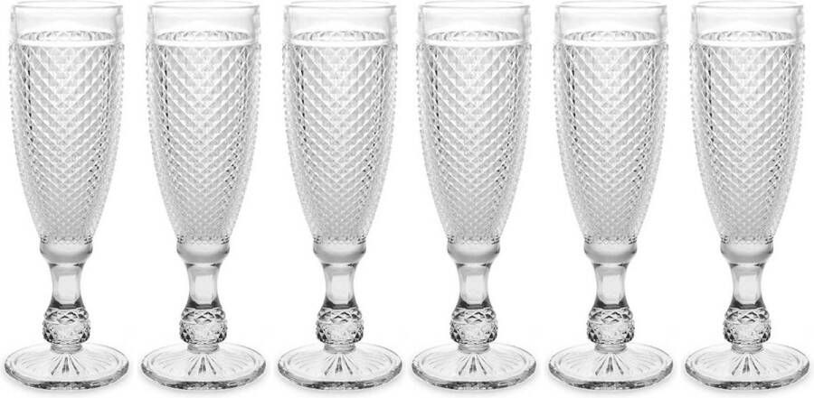 Vivalto Prosecco champagneglazen glas set 12x stuks 185 ml Luxe Diamonds relief glas