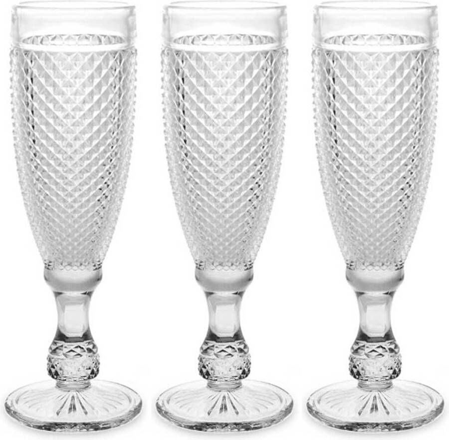 Vivalto Prosecco champagneglazen glas set 6x stuks 185 ml Luxe Diamonds relief glas Champagneglazen