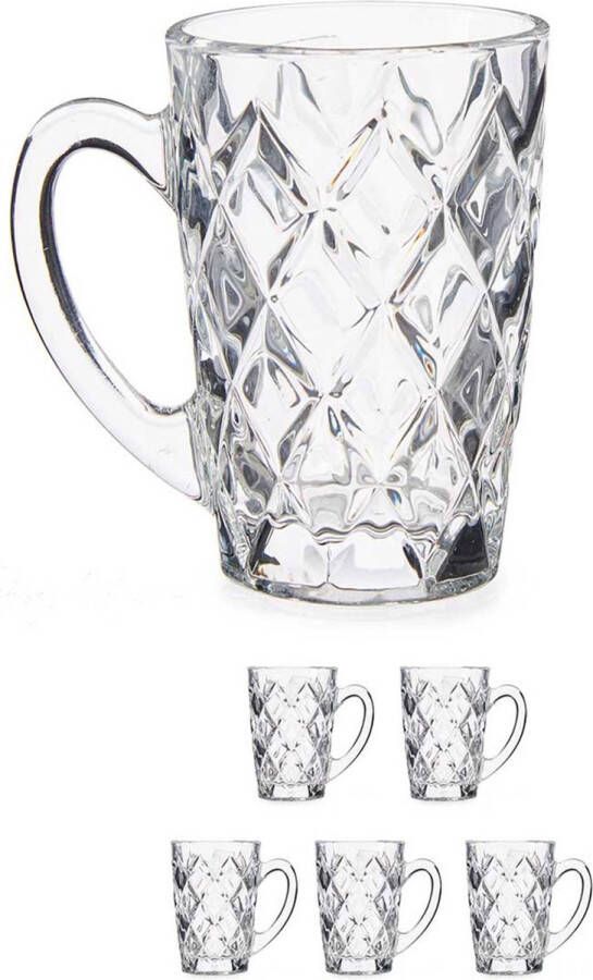 Vivalto Set van 12x stuks luxe Espresso koffieglazen 110 ml met oor Type Diamant Transparant stevig kwaliteitsglas