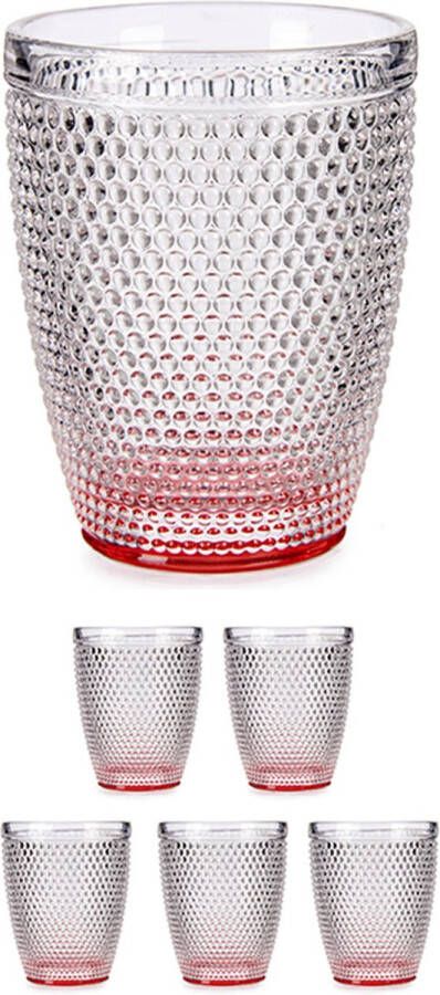 Vivalto Set van 6x stuks luxe drinkglazen waterglazen van 300 ml transparant rood Drinkglazen