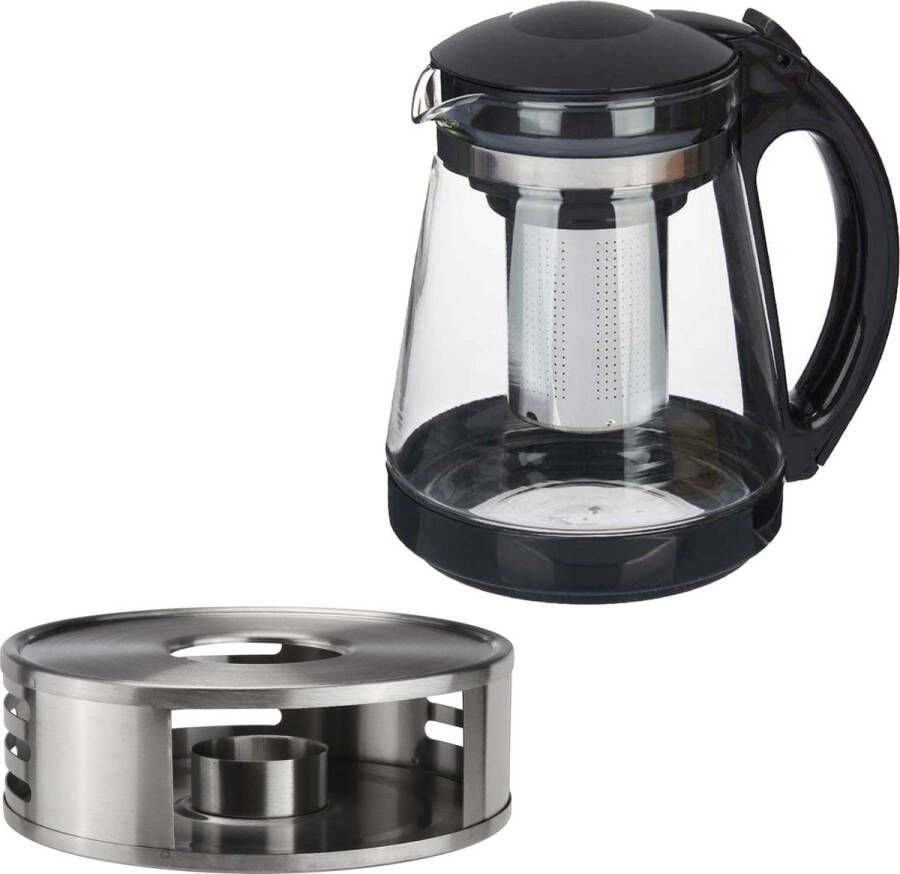 Vivalto Theepot met filter infuser inclusief warmhoudplaatje 1 8 L RVS Theepotten