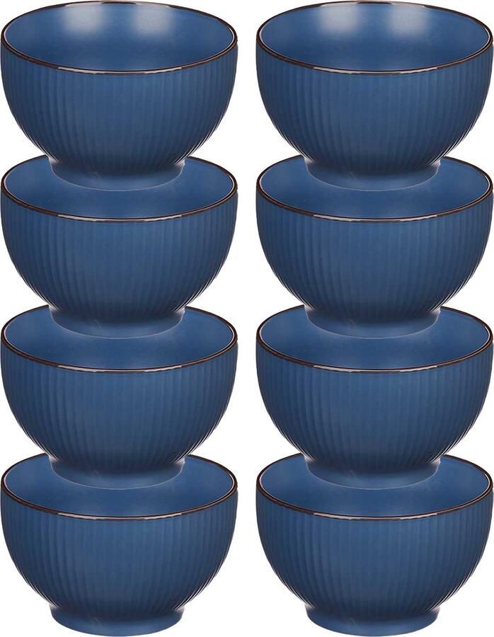Vivalto Kommetjes serveer schaaltjes soepkommen 8x Mistique porselein D14 x H8 cm blauw Stapelbaar