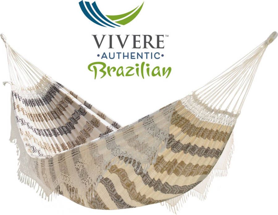 Vivere Braziliaanse 2-persoons hangmat met sierrand (Kleur: zand bruin beige)