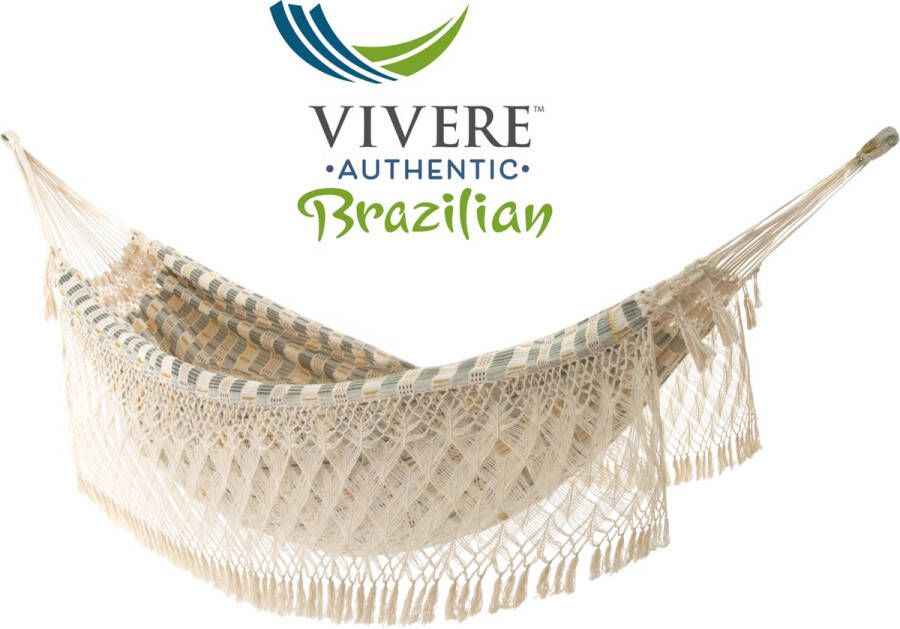 Vivere Braziliaanse 2-persoons hangmat met sierrand (Kleur: bruin beige donkergroen)