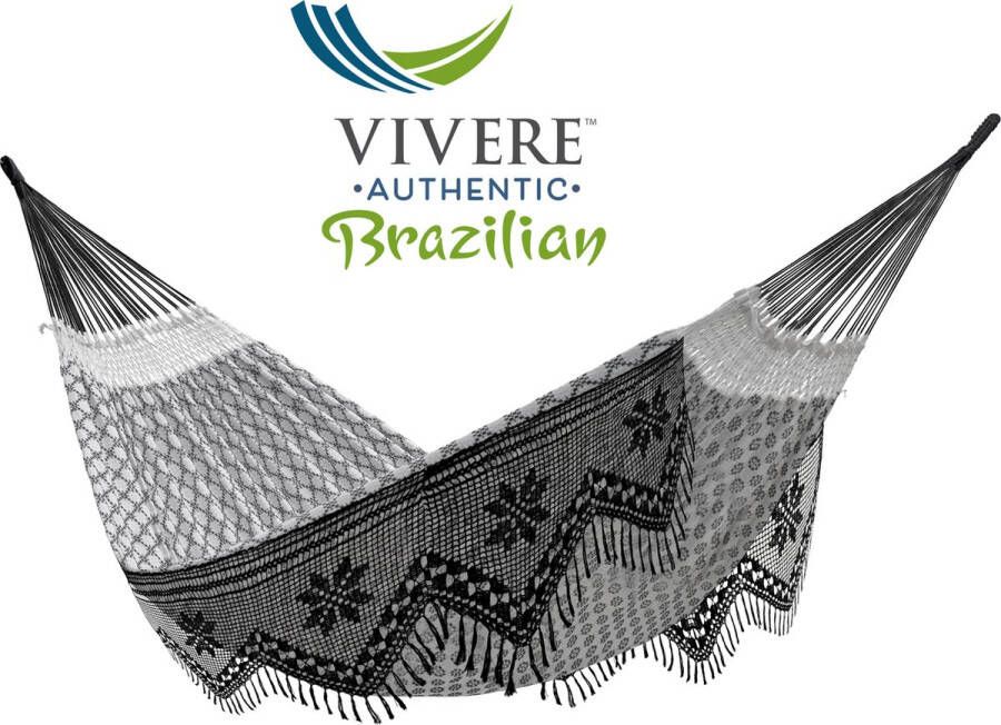 Vivere Braziliaanse 2-persoons hangmat met sierrand (Kleur: zwart wit)