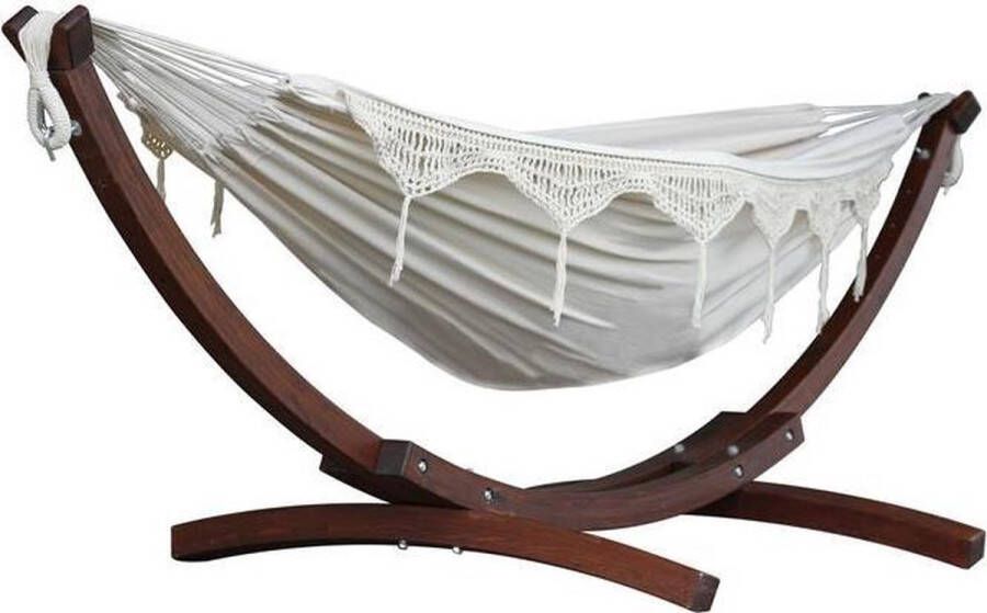 Vivere Double Katoenen Hangmat met Massief Houten Standaard Natural