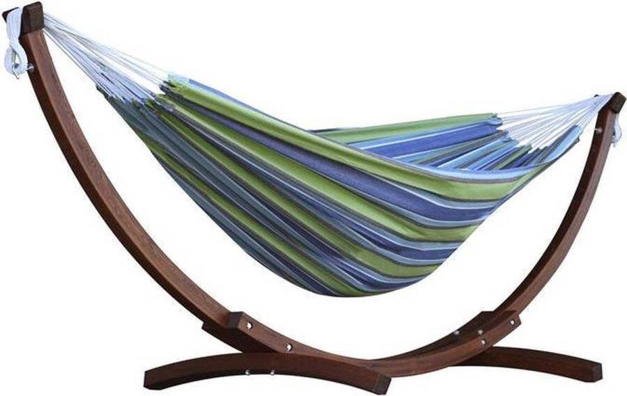 Vivere Double Katoenen Hangmat met Massief Houten Standaard Tropical