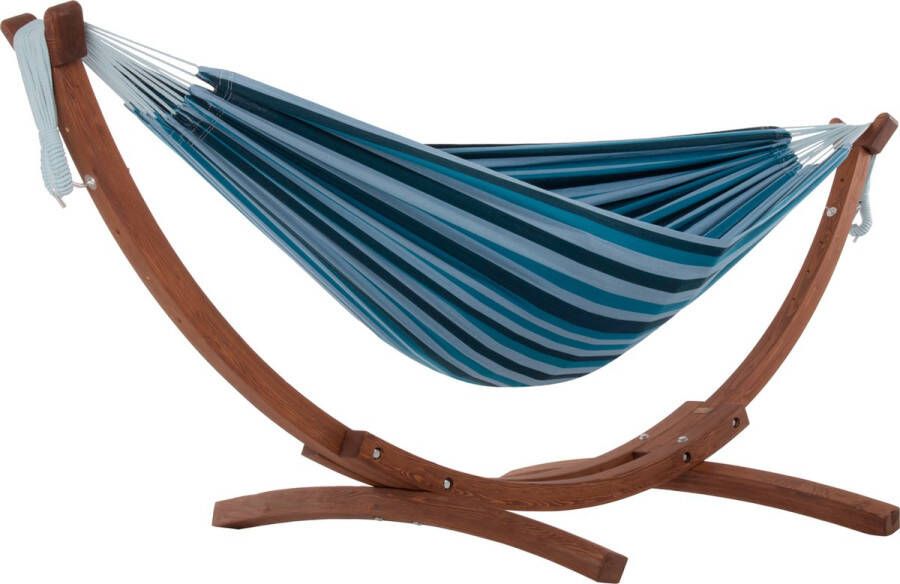 Vivere Combo Pine hangmat met standaard (Kleur: donkerblauw navy blue lichtblauw)