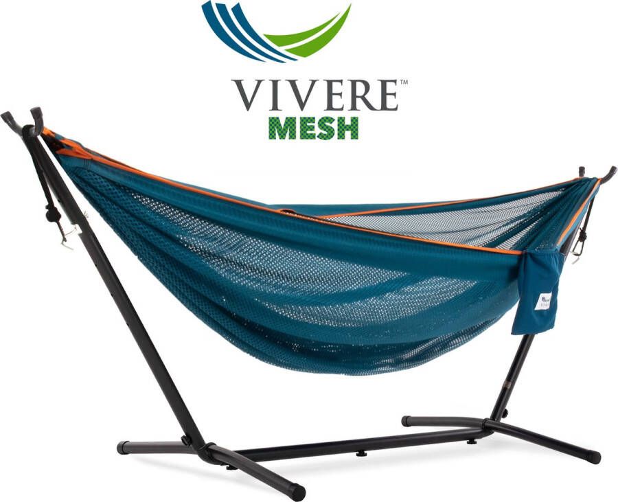 Vivere Mesh Combo Hangmat met standaard (Kleur: oranje blauw)