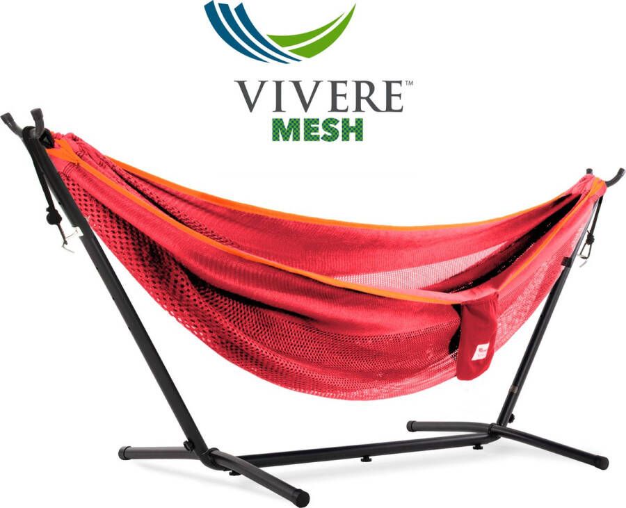 Vivere Mesh Combo Hangmat met standaard (Kleur: scharlakenrood oranje)