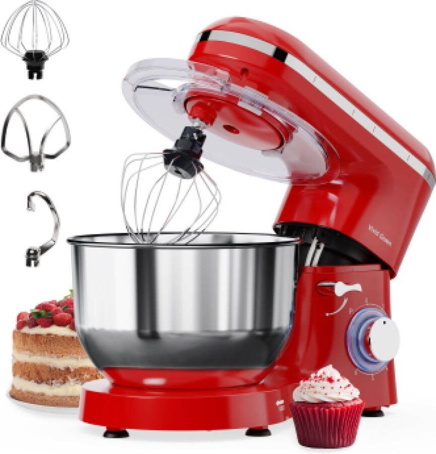 Vivid Green Keukenmachine 2000W Keukenrobot Foodprocessor Keukenmixer met RVS Mengkom Incl. 5 Accessoires 6.2L Rood