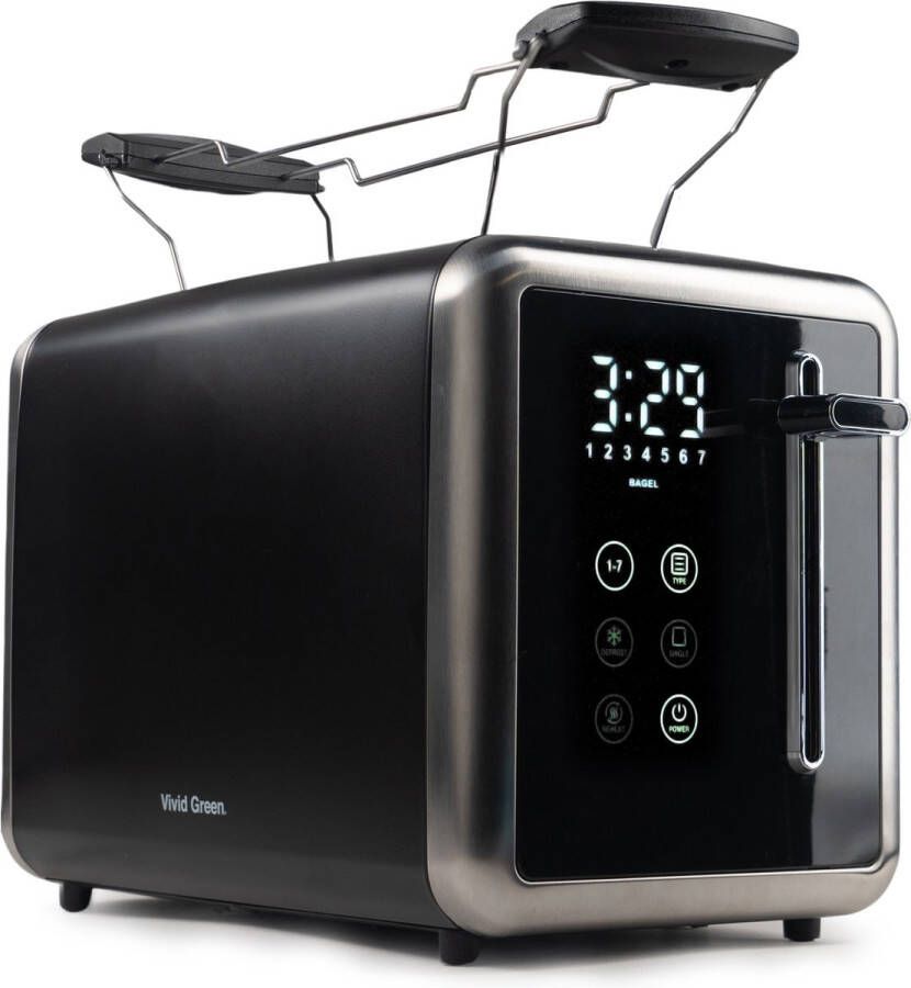 Vivid Green Luxe Broodrooster met Display 7 Warmteniveaus 900W Reheat en Ontdooi-functie Zwart