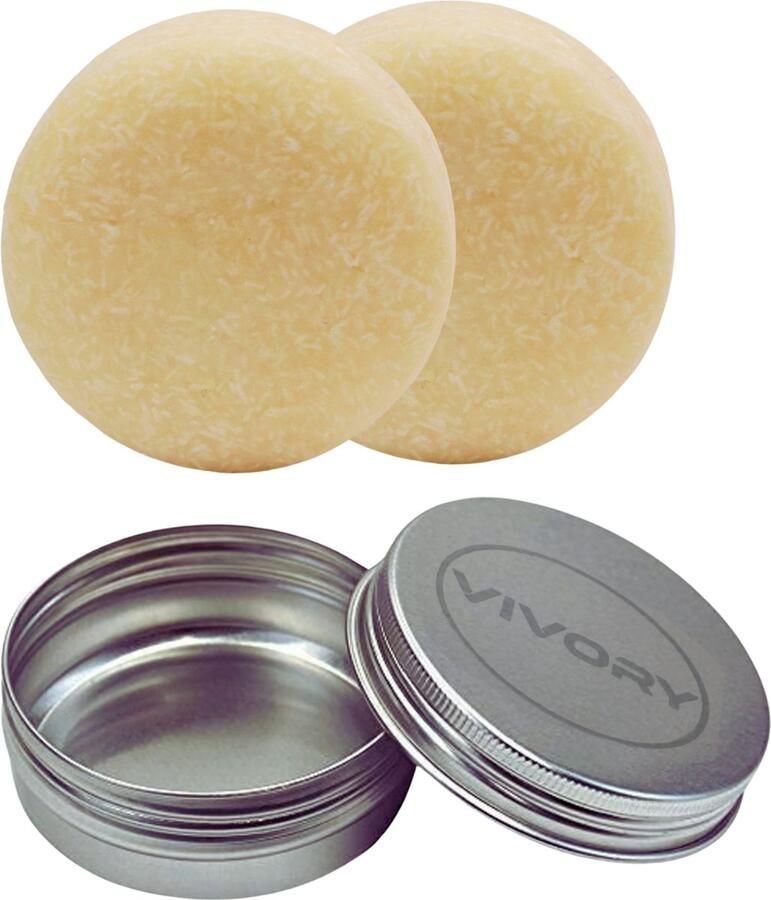 Vivory 2 Stuks Natuurlijke Shampoo Bar Siam Gold Kokos & Honing Handgemaakt Geen Sulfaten Geschikt voor alle Haartypes Gratis opberg blik VOORDEEL AANBIEDING