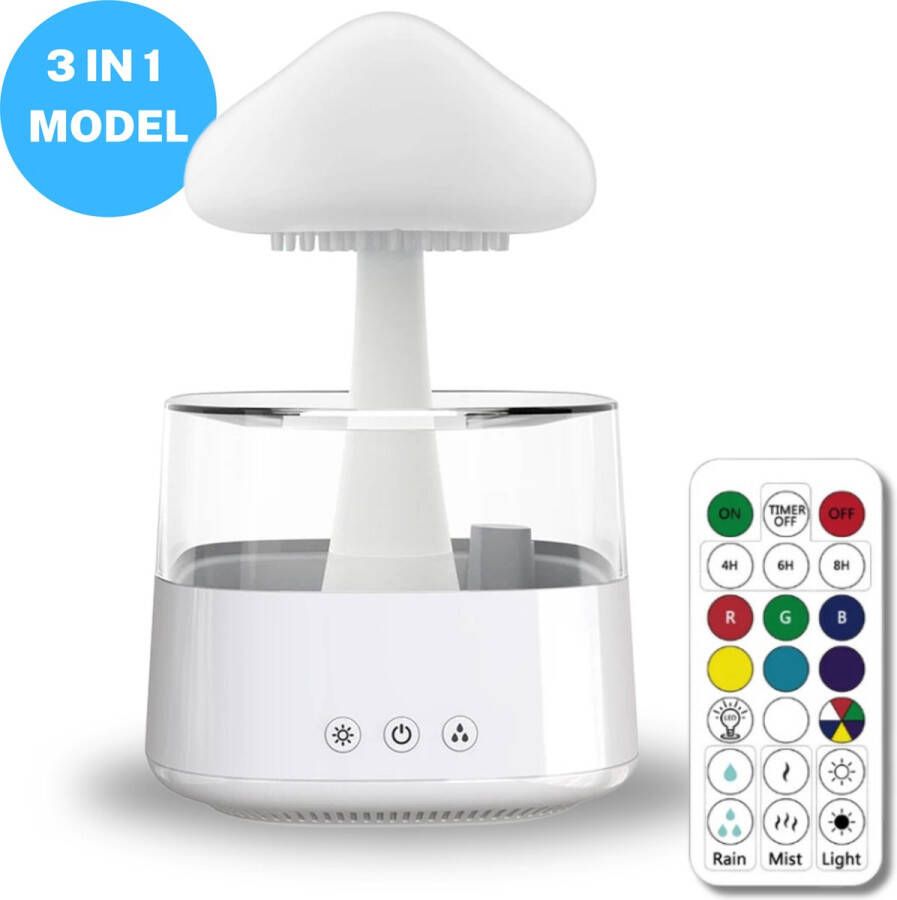 VKM Regendruppel Humidifier Incl. Afstandsbediening Regenwolk Luchtbevochtiger Regendruppel White Noise Machine Slaaptrainer Aroma Diffuser Nachtlamp Nachtlampje Bureaulamp