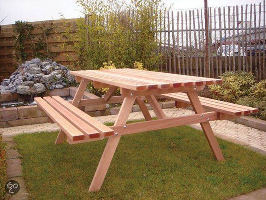 Countrywood Tuindeco Picknicktafel Economy Hardhout | L160xB150xH75 cm | Afmetingen tafelblad L70xB160cm | Houtdikte blad en zitting: 3 0 cm