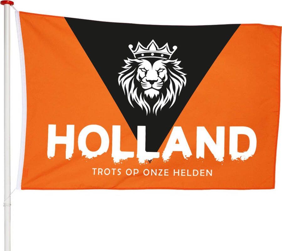 Vlaggen Unie EK Vlag Holland Trots Op Onze Helden 150x225cm Kwaliteitsvlag Geschikt voor buiten Versiering Vlaggen Voetbal Oranje Nederland EK 2024