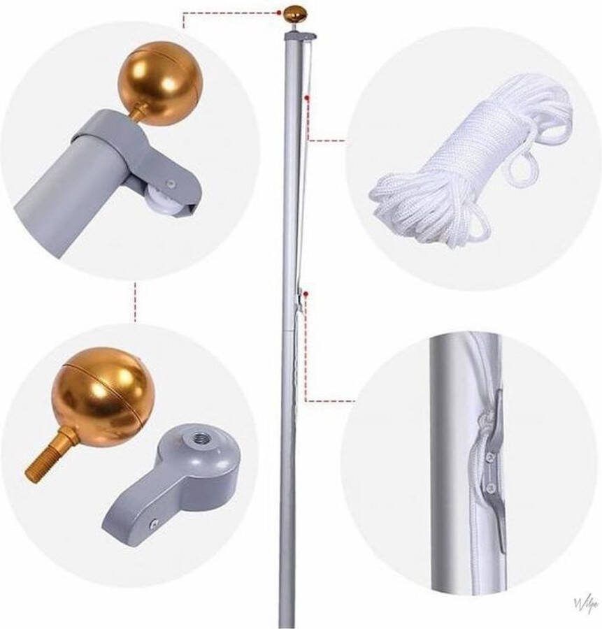 Vlaggen Unie Vlaggenmast Deelbaar 600cm Zilver Geschikt voor Lumedi en Fairybell vlaggenmast kerstverlichting