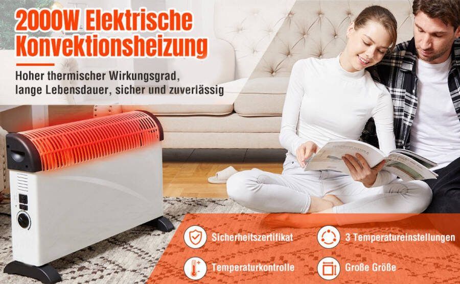 VLG Convectorverwarming thermostaat 360° 3 standen 750-2000 W geluidsarm 20m²