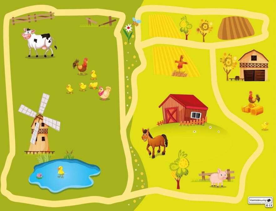 Vloerkledenopvinyl Speelkleed Boerderij 195x195cm Onze materialen zijn PVC vrij en hygienisch