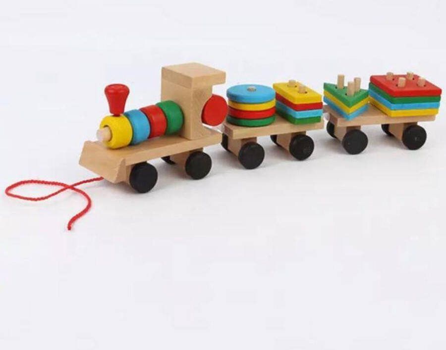 VLQstore Houten speelgoedtrein Trektrein Leren tellen Bouwen Bouwstenen Trein met blokken