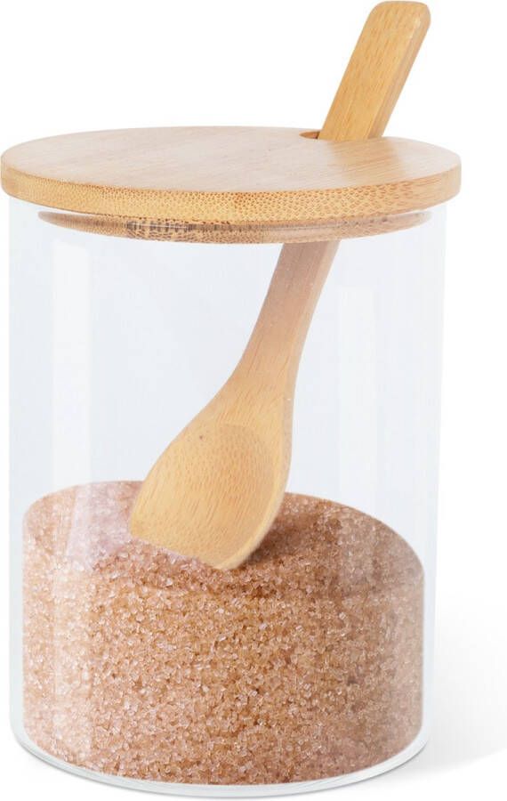Vog & Arths Suikerpot met Deksel en Lepel 450ML Glas en Bamboe Suikerpotje voor op tafel