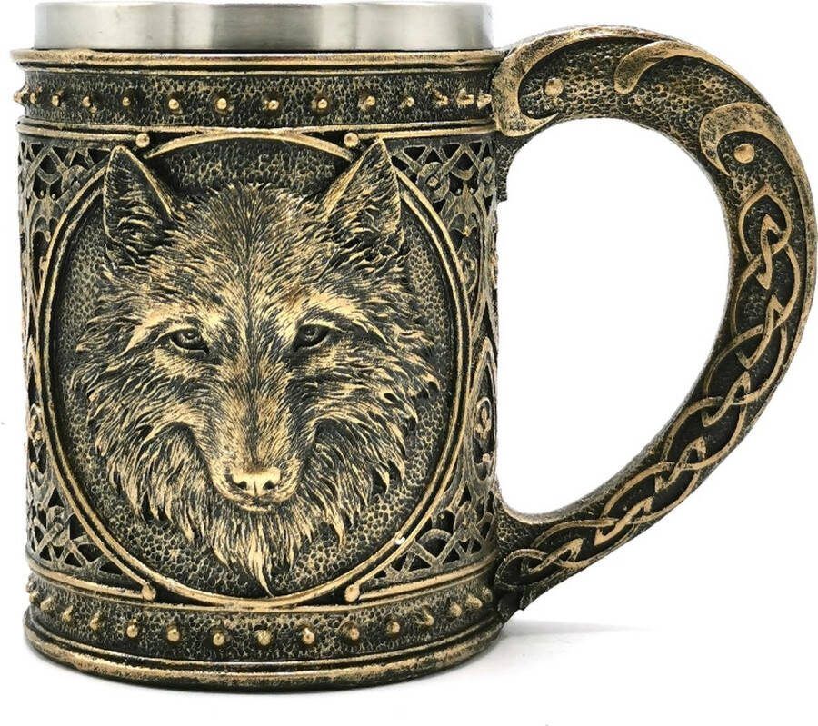 Vogler Boutique Trukado Bierpul Wolf 600 ml Bronskleurig Handbeschilderd metalen inzet verwijderbaar