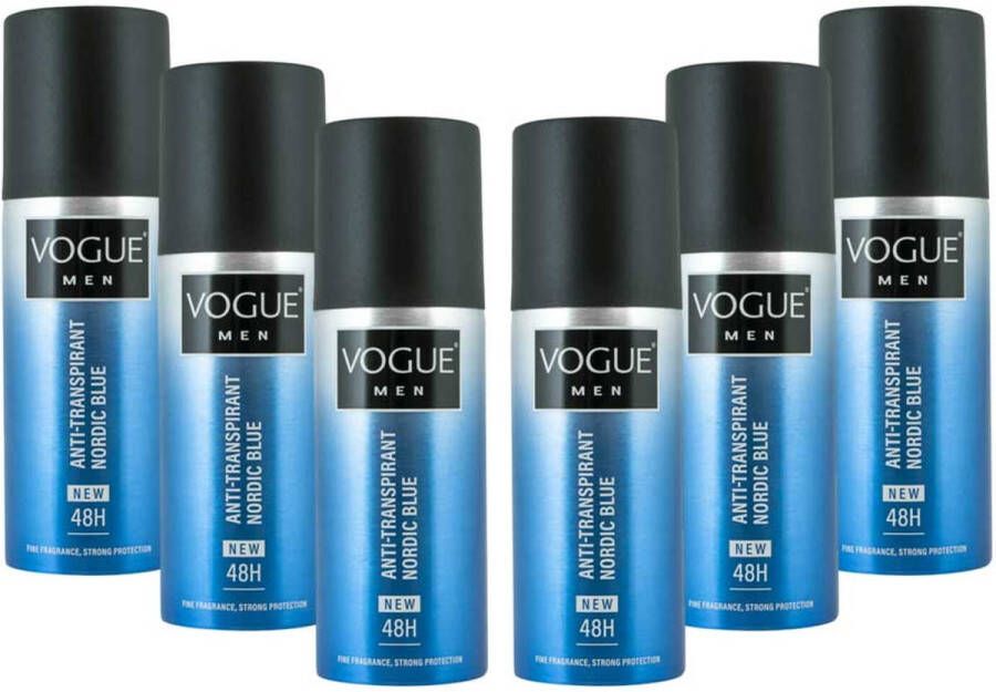 Vogue Anti-Transpirant Nordic Blue Deodorant 6x 150 ml Voordeelverpakking