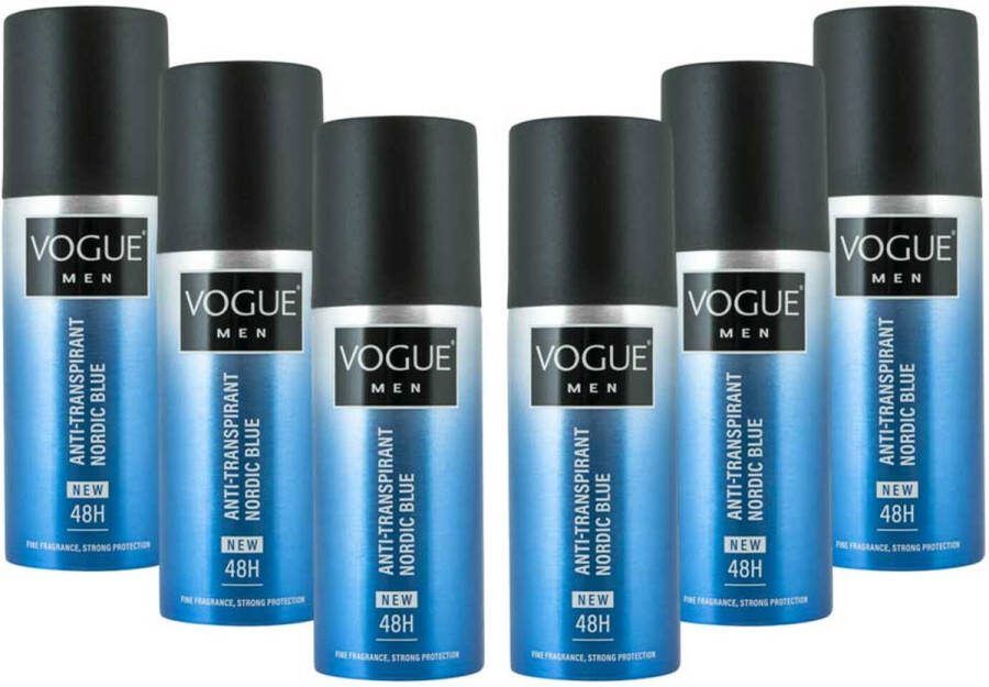 Vogue Anti-Transpirant Nordic Blue Deodorant 6x 150 ml Voordeelverpakking