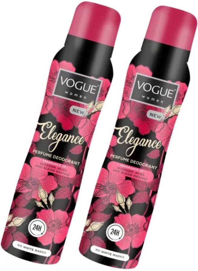 Vogue Charming Parfum Deodorant Spray 2 x 150 ml Heerlijke Geur van Japanse Kersenbloesem Framboos en Jasmijn