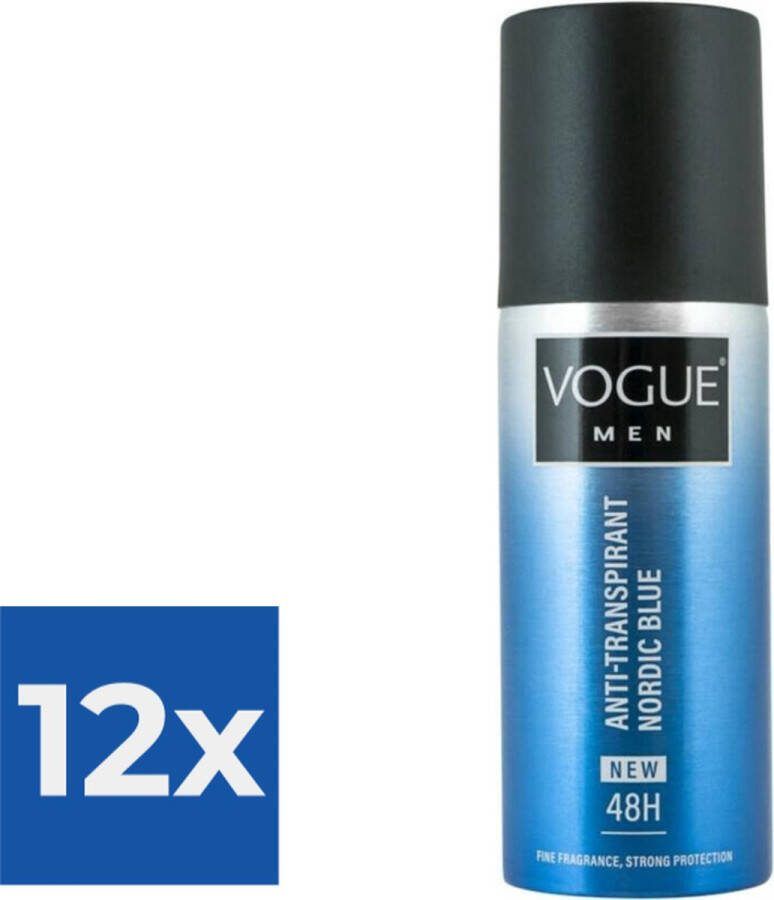 Vogue Men Nordic Blue Anti-Transpirant Deodorant Spray 150 ML Voordeelverpakking 12 stuks