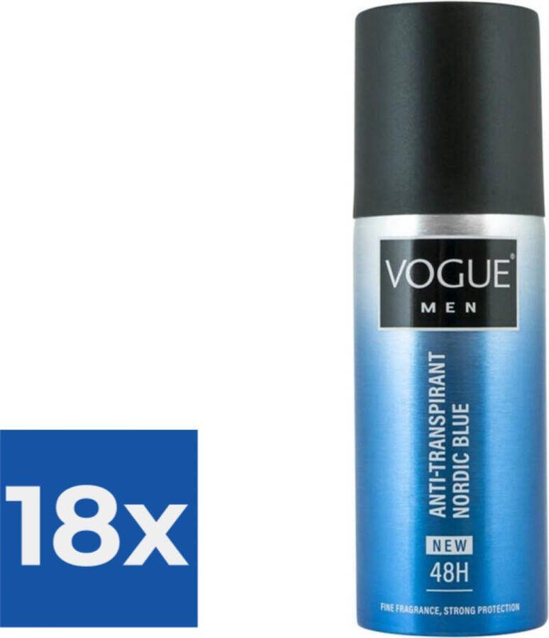 Vogue Men Nordic Blue Anti-Transpirant Deodorant Spray 150 ML Voordeelverpakking 18 stuks