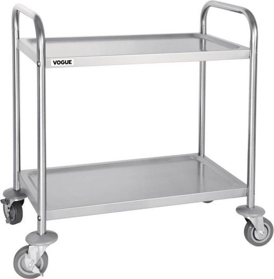 Vogue Serveerwagen met 2 Bladen Keukentrolley op Wieltjes RVS Small 71x40 5x(H)82 5cm