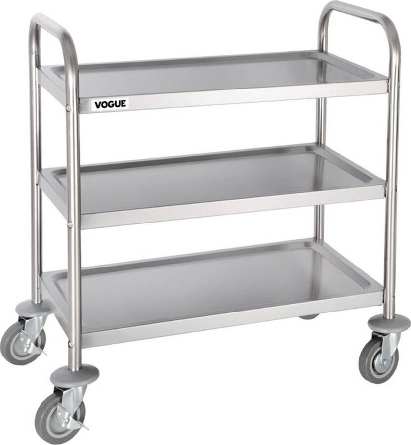 Vogue Serveerwagen met 3 Bladen Keukentrolley op Wieltjes RVS Small 71x40 5x(H)82 5cm
