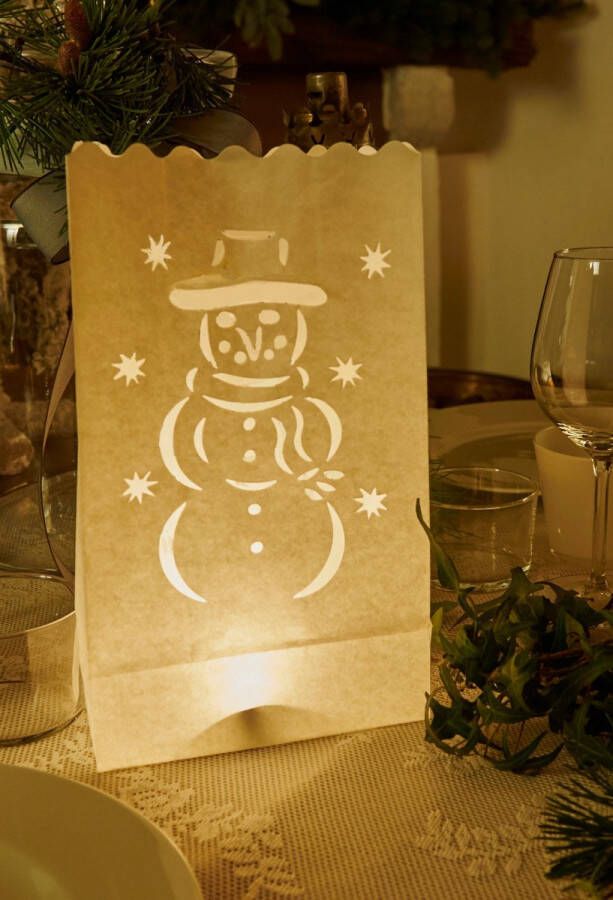 Volanterna 10 x Candle Bag Sneeuwpop windlicht papieren kaars houder lichtzak candlebag candlebags sfeerlicht bedrukt logo foto theelicht