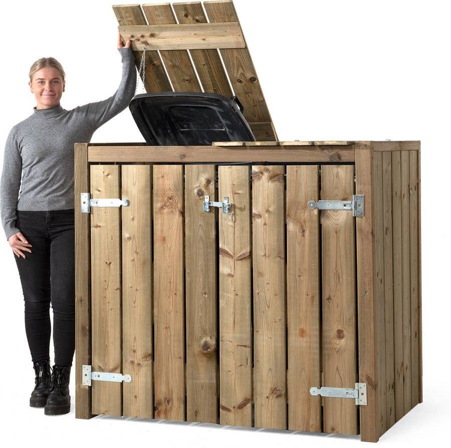 Volente Containerombouw Walter Kliko Ombouw dubbel Containerberging Containers kast Container berging voor 2 kliko's Wood Selections
