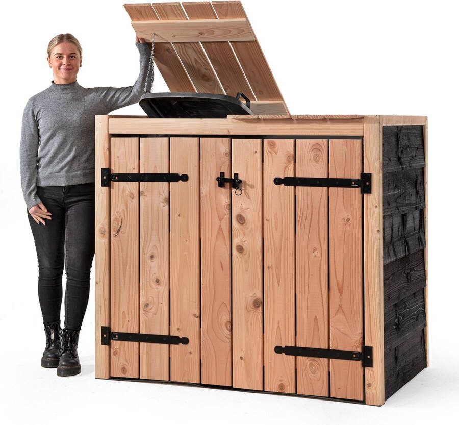 Volente Containerombouw Yente Kliko Ombouw dubbel Containerberging Containers kast Container berging voor 2 kliko's Wood Selections