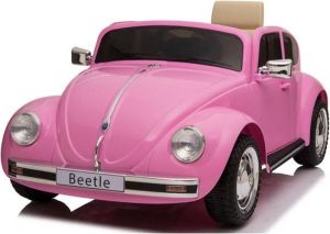 Volkswagen Beetle Oldtimer Elektrische Kinderauto Roze 12V Afstand bestuurbaar Muziek Module Kunst Leder Zitje Rubberen Eva Banden