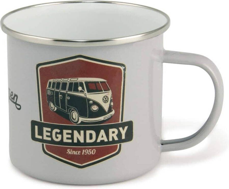 Volkswagen VW T1 Bus Emaille Mok 500ml Legendary lichtgrijs