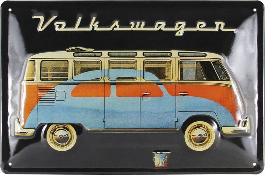 Volkswagen VW T1 Bus metalen bord 30x20cm zwart