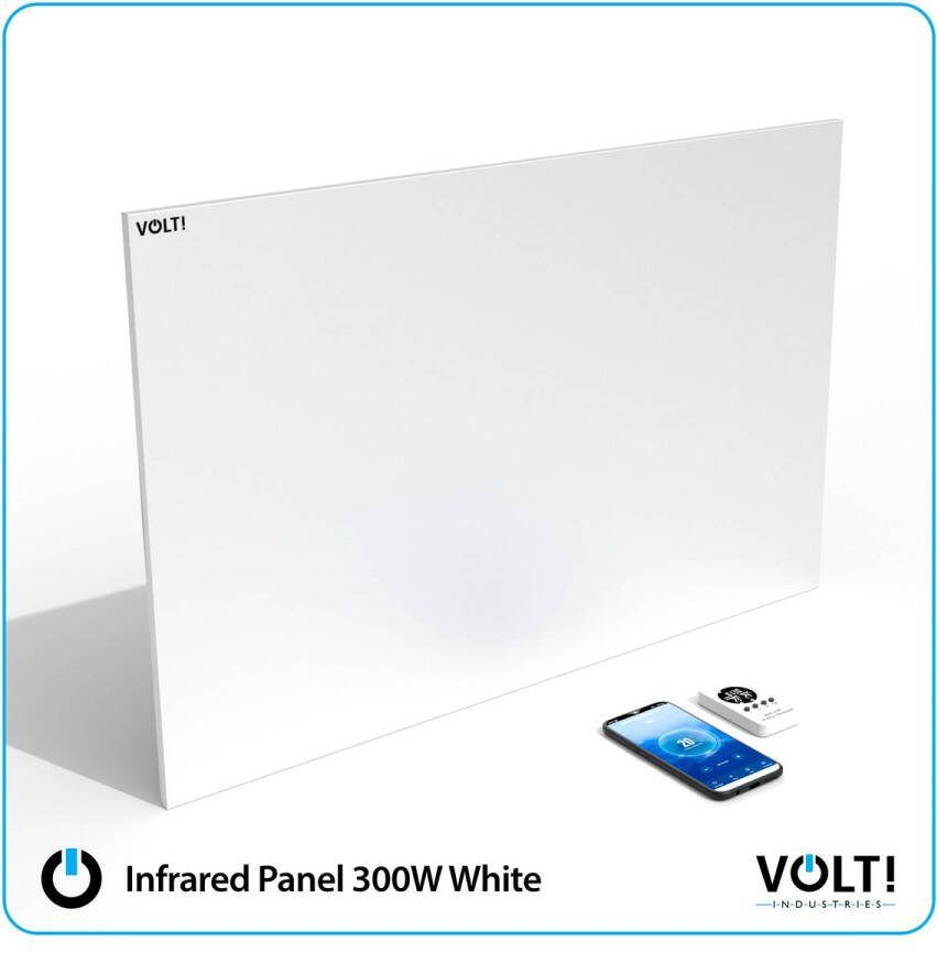 VOLT! Infrarood Verwarmingspaneel 300W Wit Elektrische kachel Infrarood paneel Infrarood verwarming Afstandsbediening en appbesturing