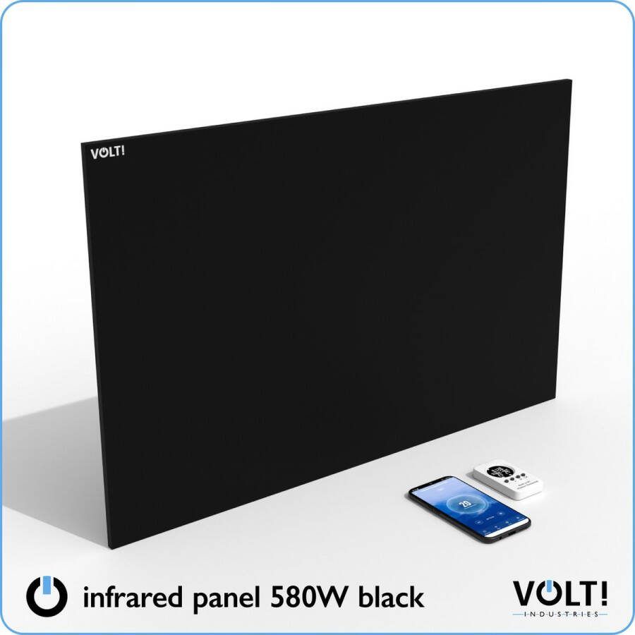 VOLT! Infrarood Verwarmingspaneel 580W Zwart Elektrische kachel Infrarood paneel Infrarood verwarming Afstandsbediening en appbesturing